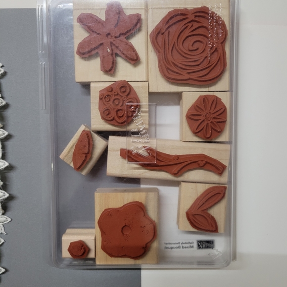 Stampin Up Definitely Decorative Mixed Bouquet Wooden Block Rubber Stamp Set - Picture 3 of 5